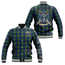 Alexander Tartan Baseball Jacket with Family Crest Celtic Skull Style