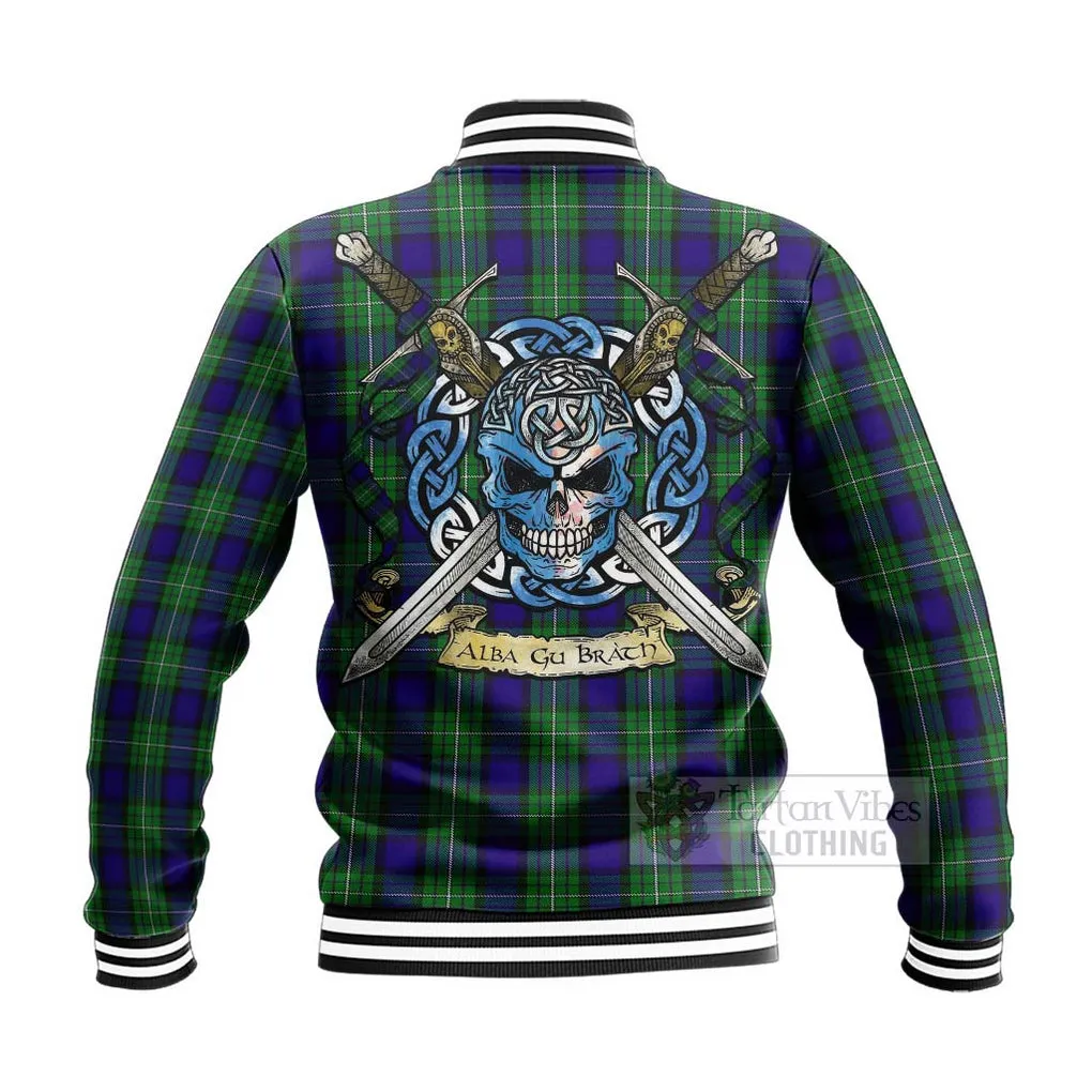 Alexander Tartan Baseball Jacket with Family Crest Celtic Skull Style