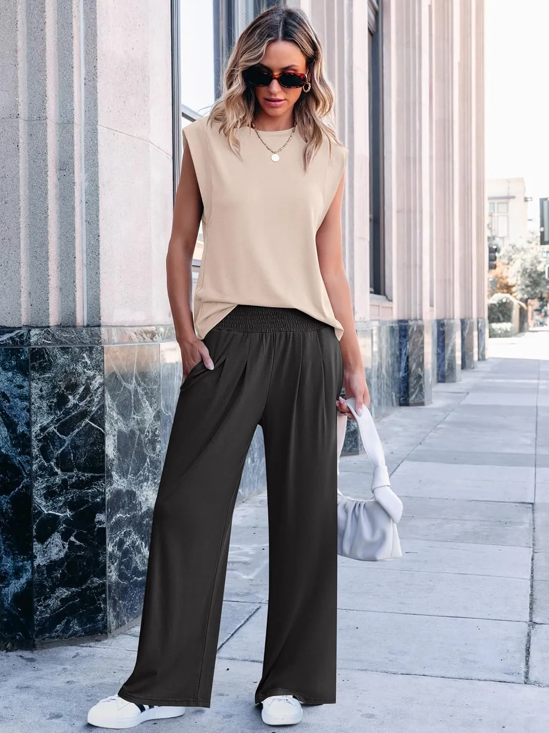 ANRABESS Women 2 Piece Outfits Tank Top & Palazzo Pants 2025 Summer Lounge Matching Sets Travel Vacation Beach Clothing