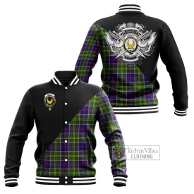Arnott Tartan Baseball Jacket with Family Crest and Military Logo Style