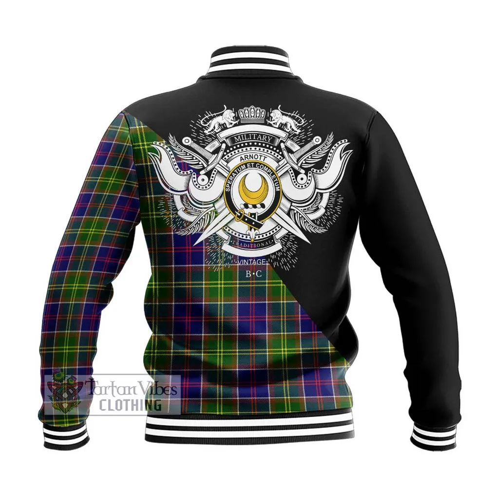 Arnott Tartan Baseball Jacket with Family Crest and Military Logo Style