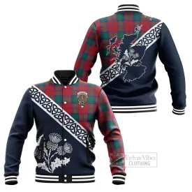 Auchinleck (Affleck) Tartan Baseball Jacket Featuring Thistle and Scotland Map