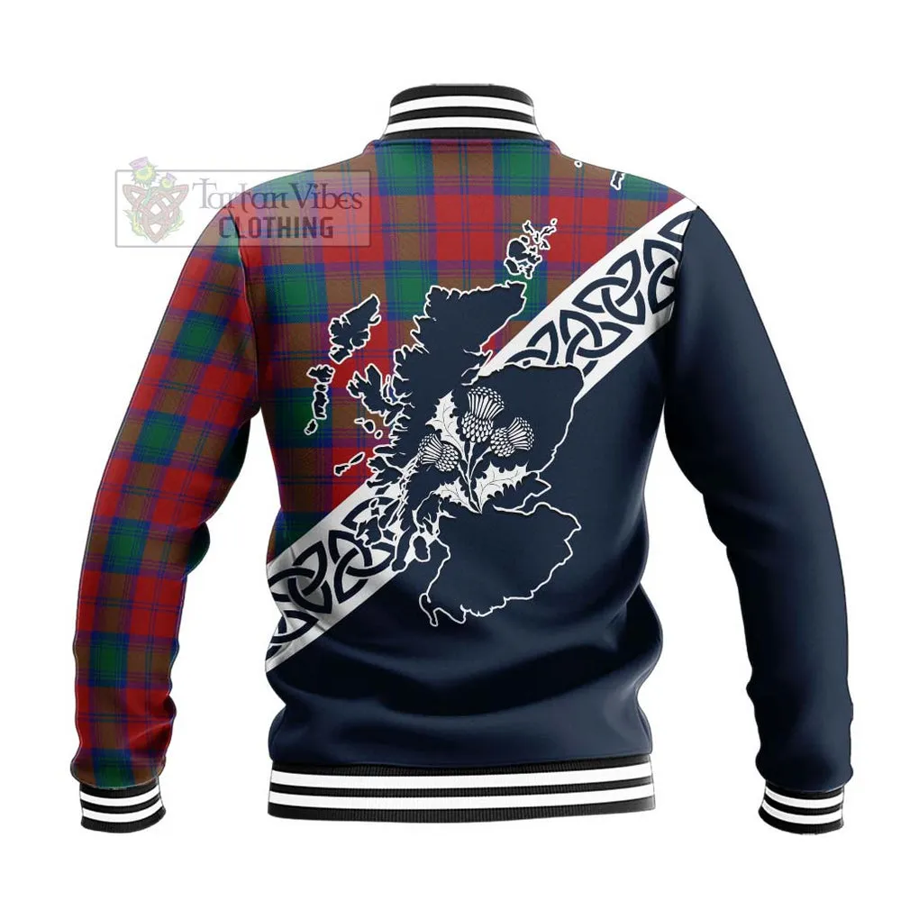Auchinleck (Affleck) Tartan Baseball Jacket Featuring Thistle and Scotland Map