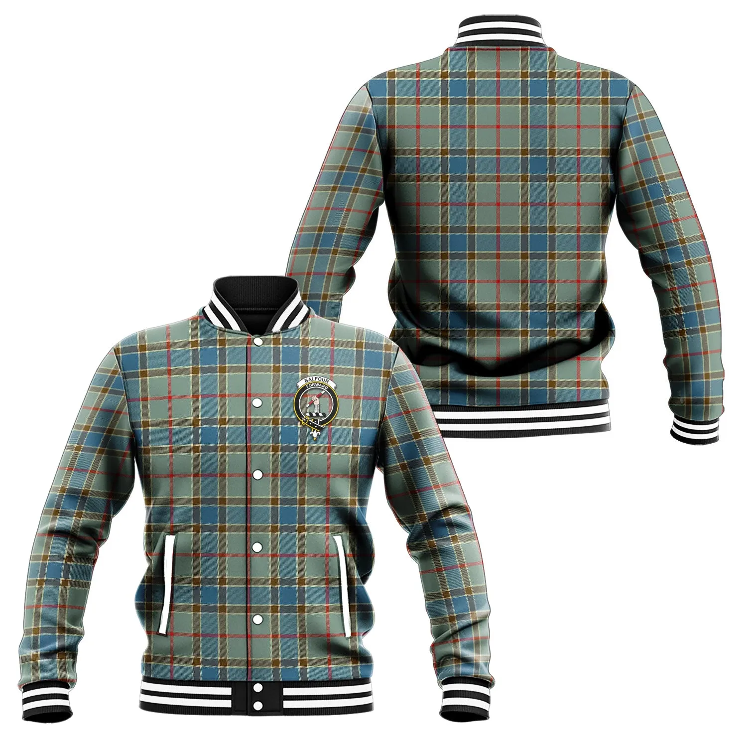 Balfour Blue Tartan Baseball Jacket with Family Crest
