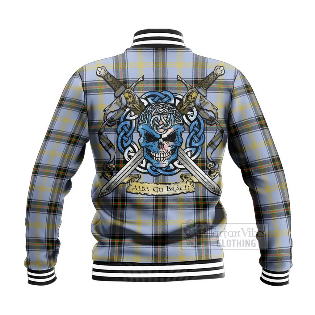 Bell Tartan Baseball Jacket with Family Crest Celtic Skull Style