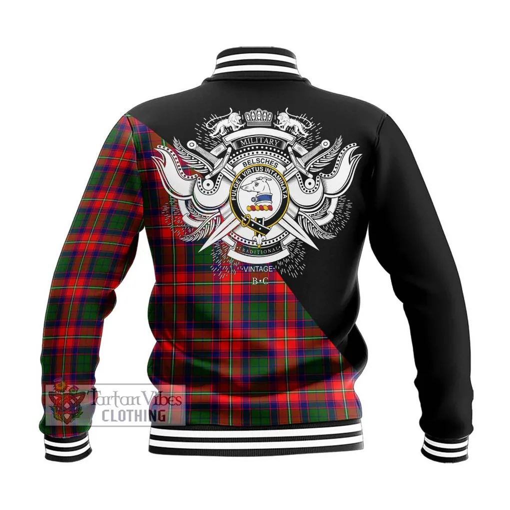 Belsches Tartan Baseball Jacket with Family Crest and Military Logo Style