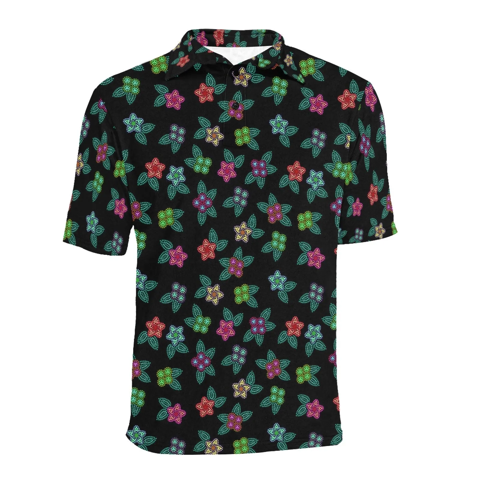 Berry Flowers Black Men's Polo Shirt