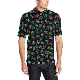 Berry Flowers Black Men's Polo Shirt