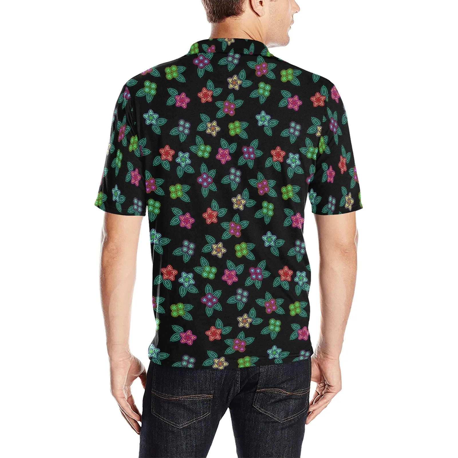 Berry Flowers Black Men's Polo Shirt