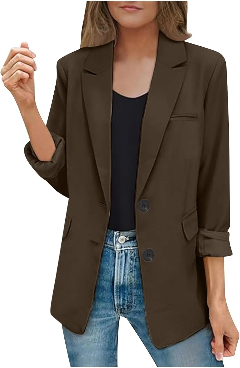 Blazers for Women Business Casual Long Sleeve Lapel Open Front Button Work Office Blazer Jackets with Pockets 2024