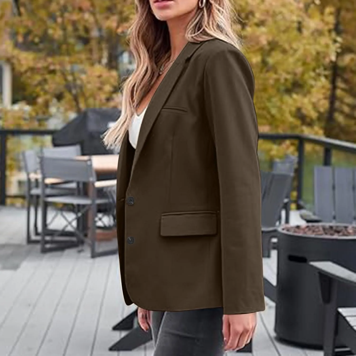 Blazers for Women Business Casual Long Sleeve Lapel Open Front Button Work Office Blazer Jackets with Pockets 2024