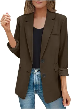 Blazers for Women Business Casual Long Sleeve Lapel Open Front Button Work Office Blazer Jackets with Pockets 2024