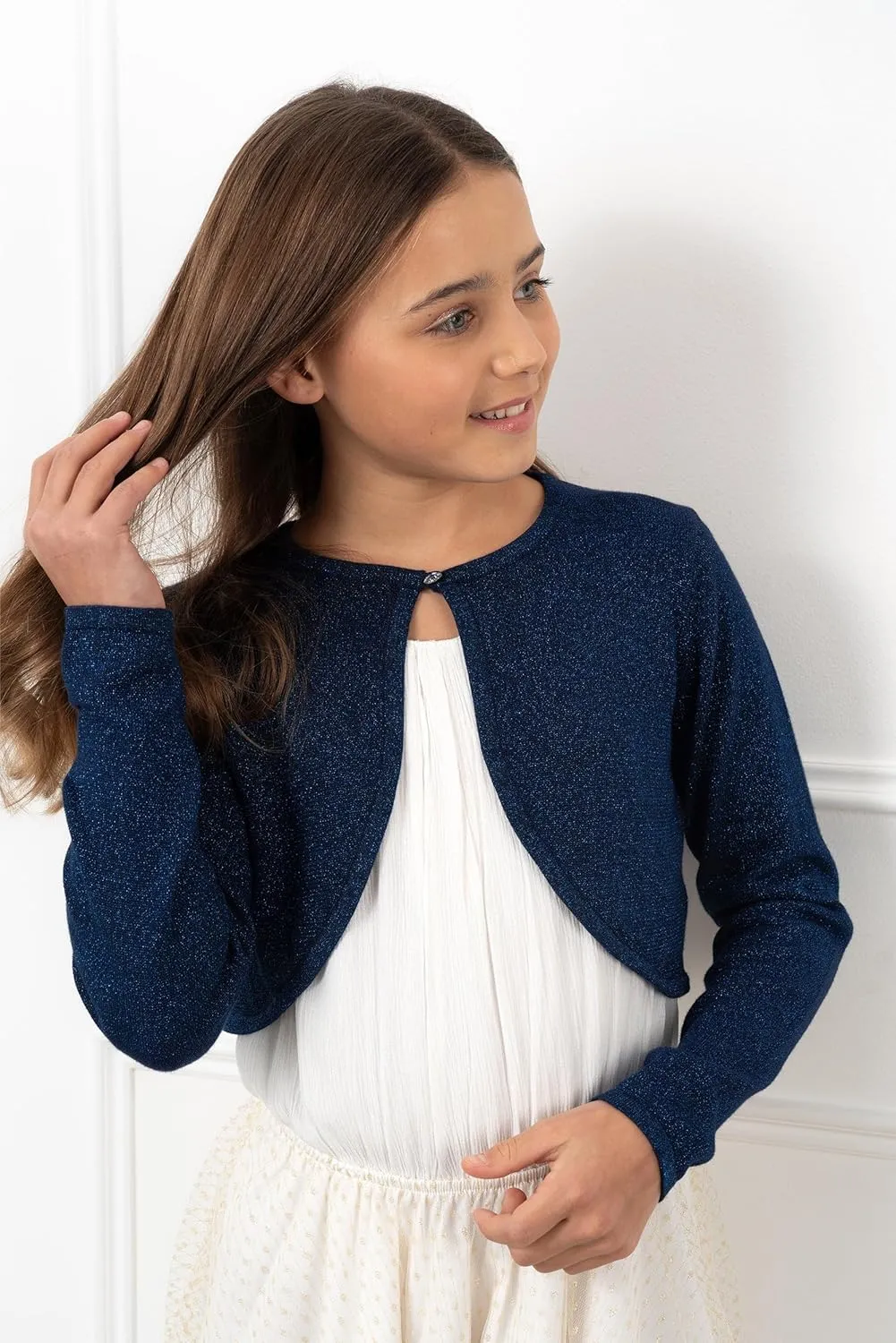 BOLEROSE Girls Long Sleeve Sparkle Cardigan Childrens Kids Bolero Shrug