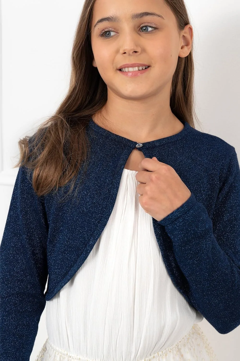 BOLEROSE Girls Long Sleeve Sparkle Cardigan Childrens Kids Bolero Shrug