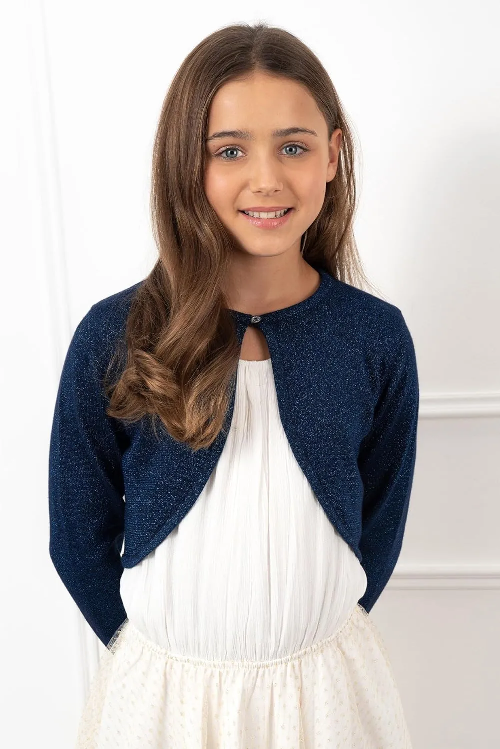 BOLEROSE Girls Long Sleeve Sparkle Cardigan Childrens Kids Bolero Shrug