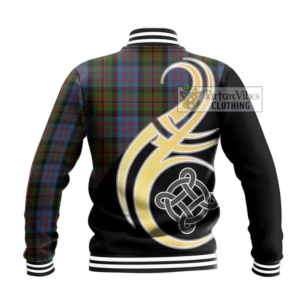 Bowie Tartan Baseball Jacket with Family Crest and Celtic Symbol Style