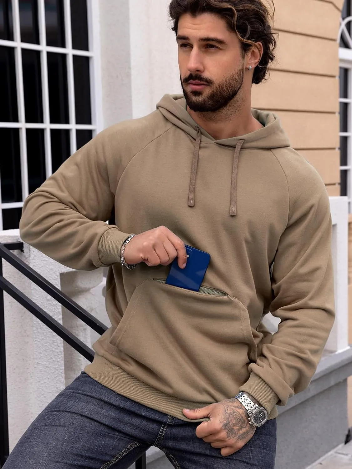CARWORNIC Men's Hoodies Pullover Soft Hooded Sweatshirts Long Sleeve Casual Hoodies with Zipper Pocket