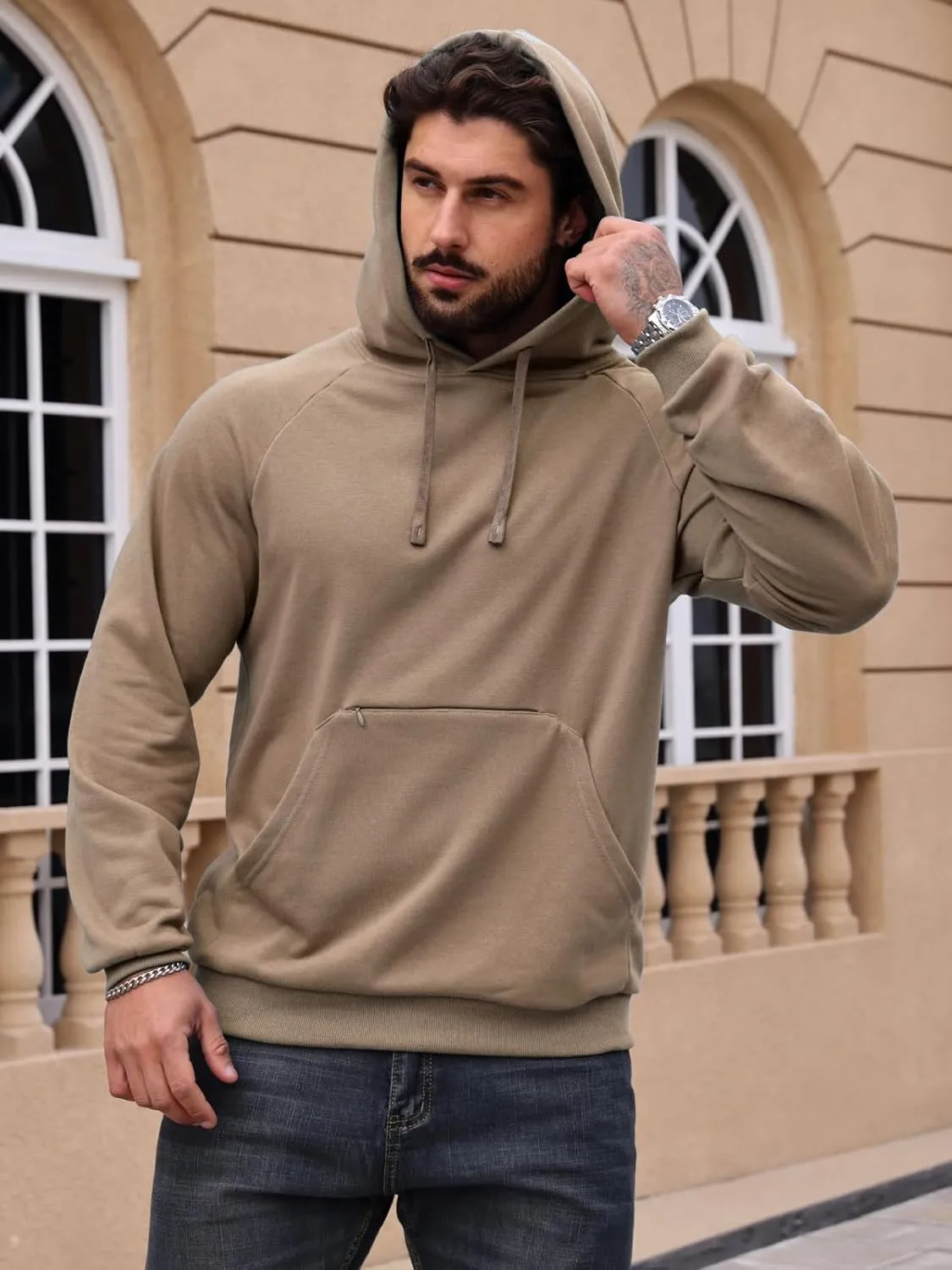 CARWORNIC Men's Hoodies Pullover Soft Hooded Sweatshirts Long Sleeve Casual Hoodies with Zipper Pocket