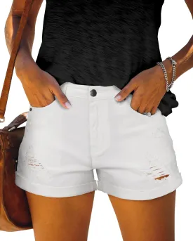 CHICZONE Womens Mid-High Rise Ripped Jean Shorts Distressed Stretchy Denim Shorts