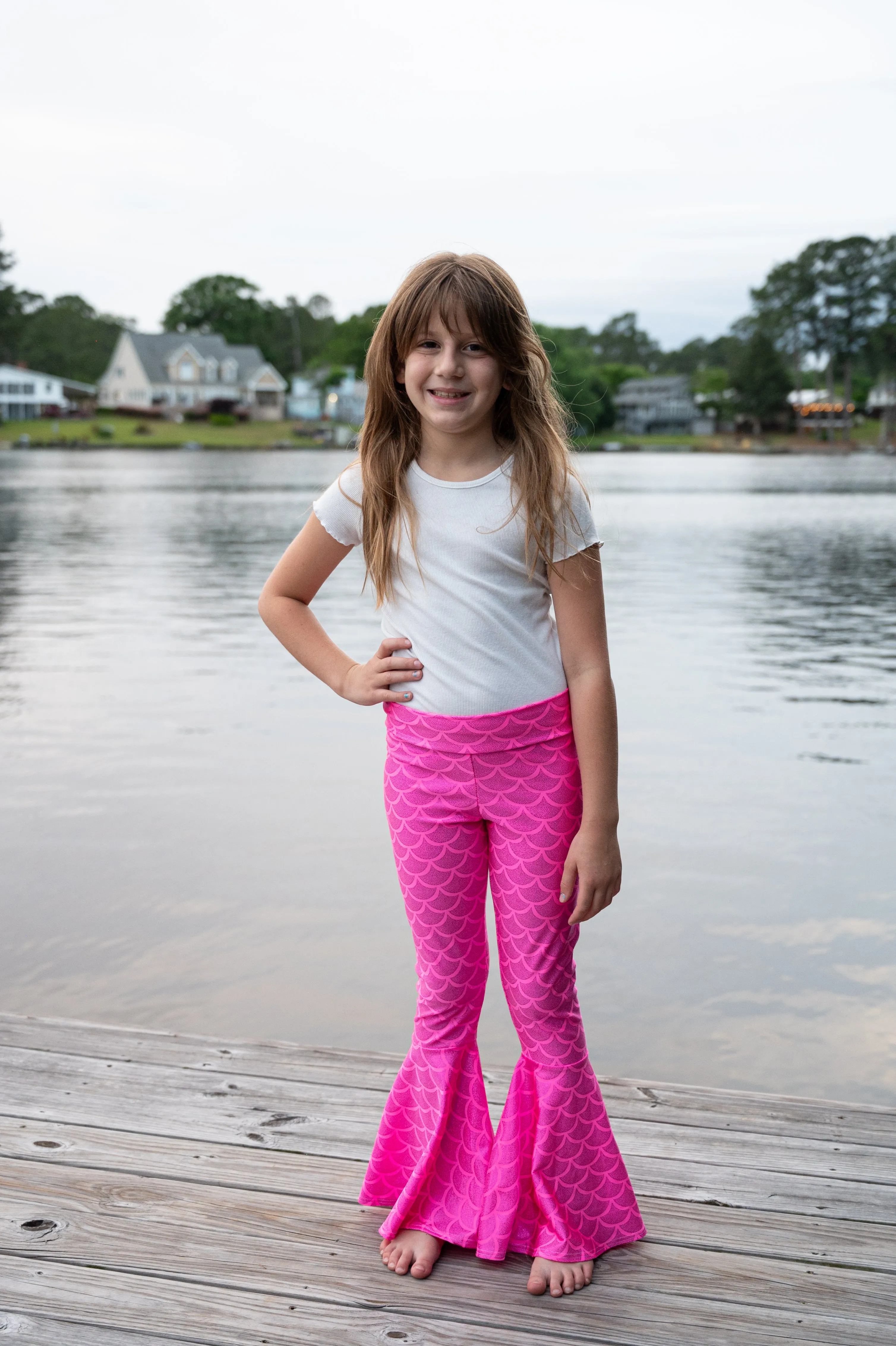 Children's Pink or White Mermaid Scales Bell Bottoms