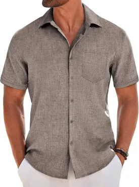 COOFANDY Men's Short Sleeve Button Down Shirt Casual Linen Shirts Summer Beach Vacation Shirt with Pocket