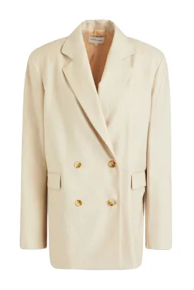 Cream Double-breasted Wool Twill Blazer