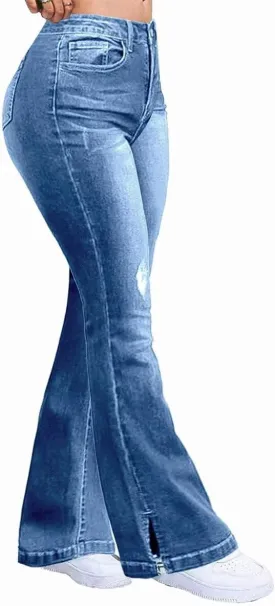 Flamingals Bootcut Jeans for Women High Waisted Bell Bottom Wide Leg Tummy Control Ripped Flare Jeans