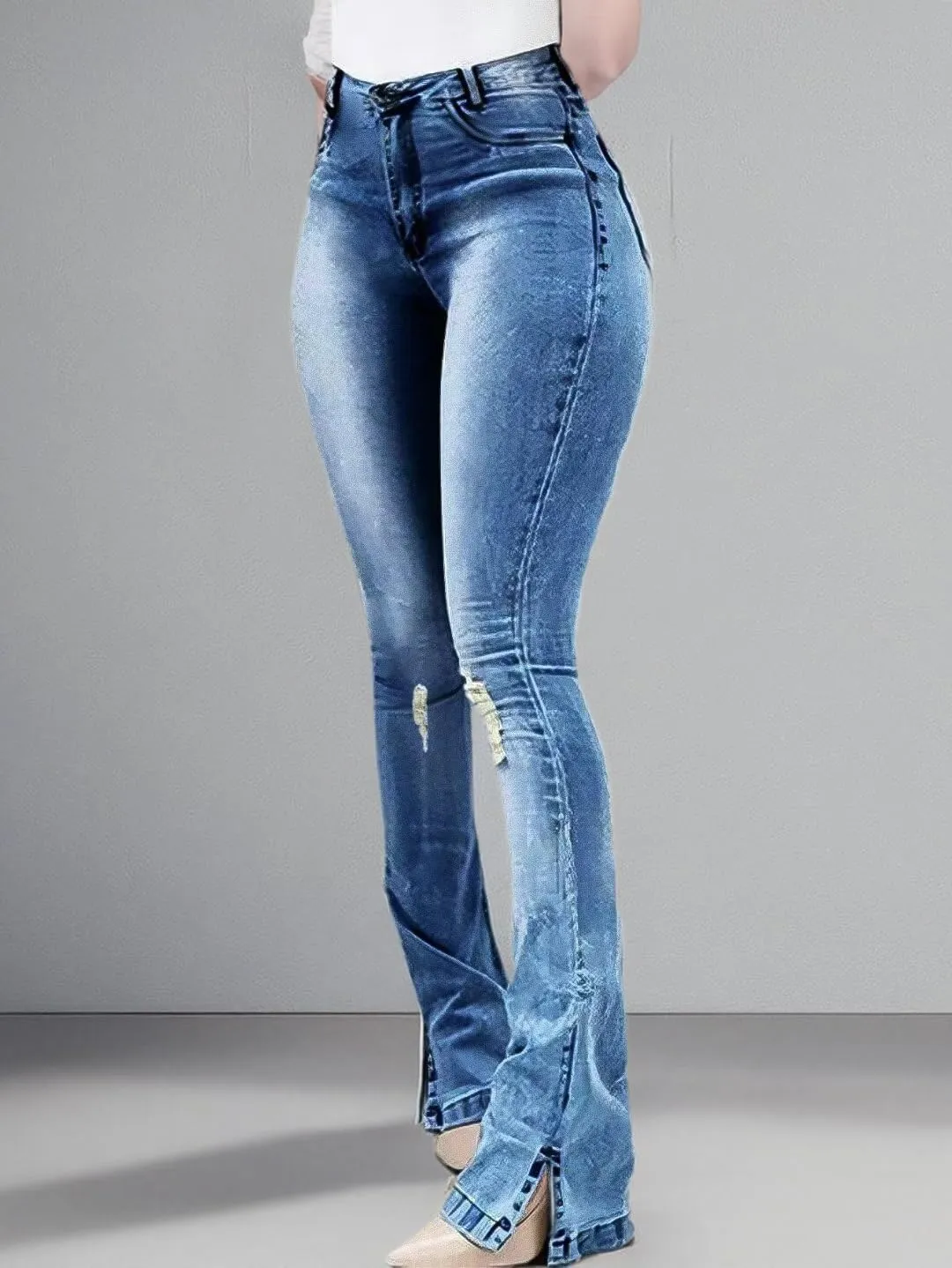 Flamingals Bootcut Jeans for Women High Waisted Bell Bottom Wide Leg Tummy Control Ripped Flare Jeans