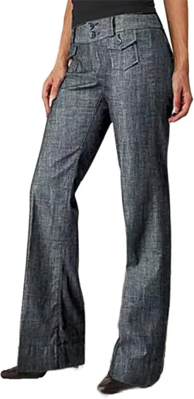 Flamingals Womens Jeans Solid Double Breasted Pocket Straight Leg Jeans