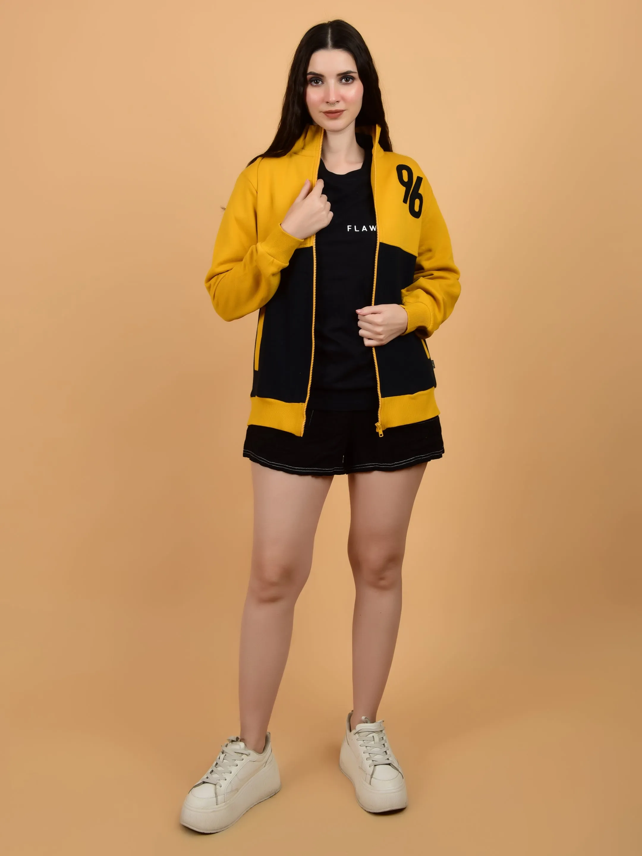 Flawless Women Mustard Zipper Sweatshirt