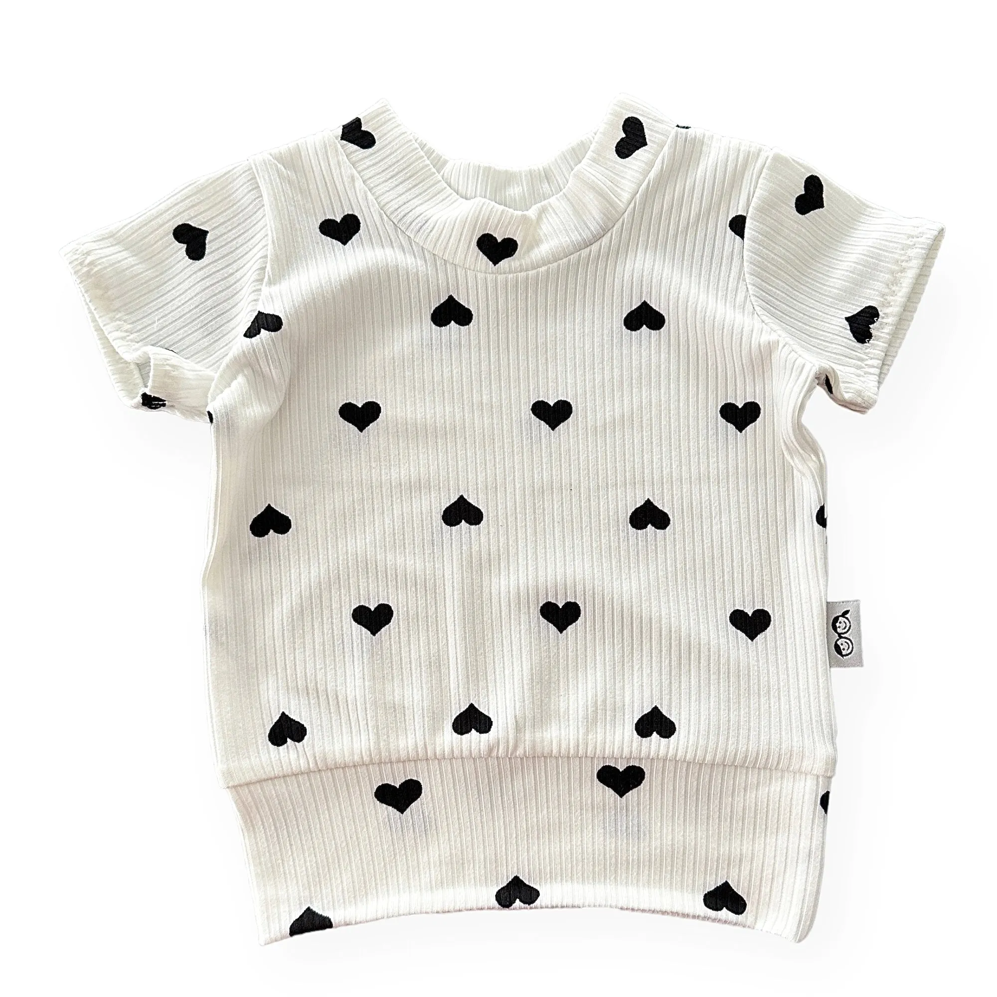 Flipped Black Hearts on White Ribbed Summer Lounge Set