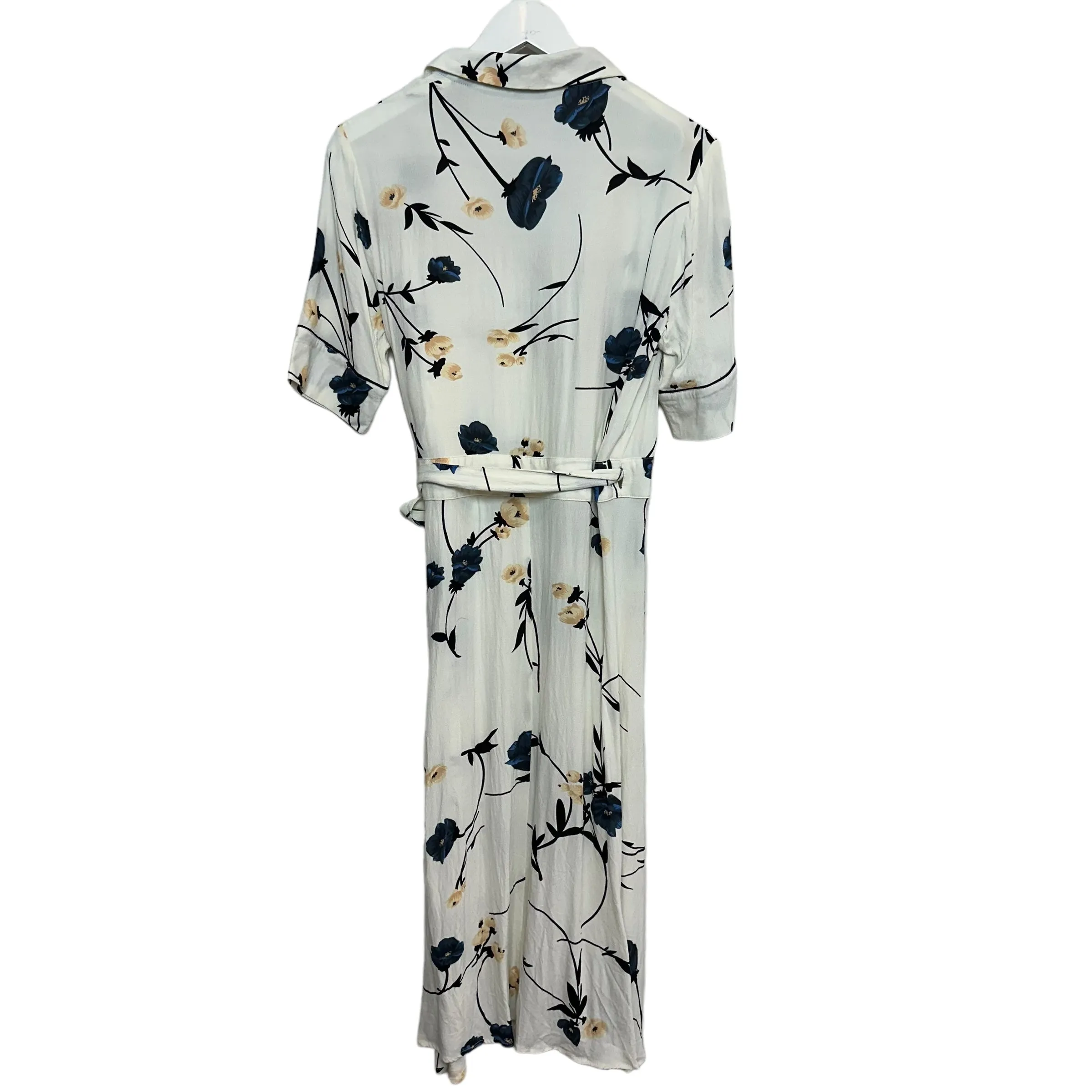 Ganni Dalton Crepe Wrap Dress Floral White Short Sleeve Midi Kimono 40