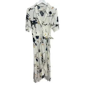 Ganni Dalton Crepe Wrap Dress Floral White Short Sleeve Midi Kimono 40