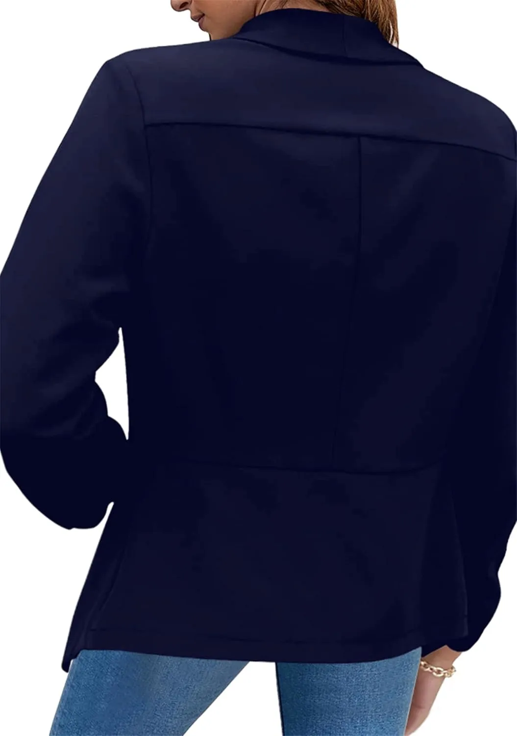 GRASWE Women's Open Front Button Casual Jacket Lapel Collared Summer Jacket Work Solid Long Sleeve Cardigan Jacket