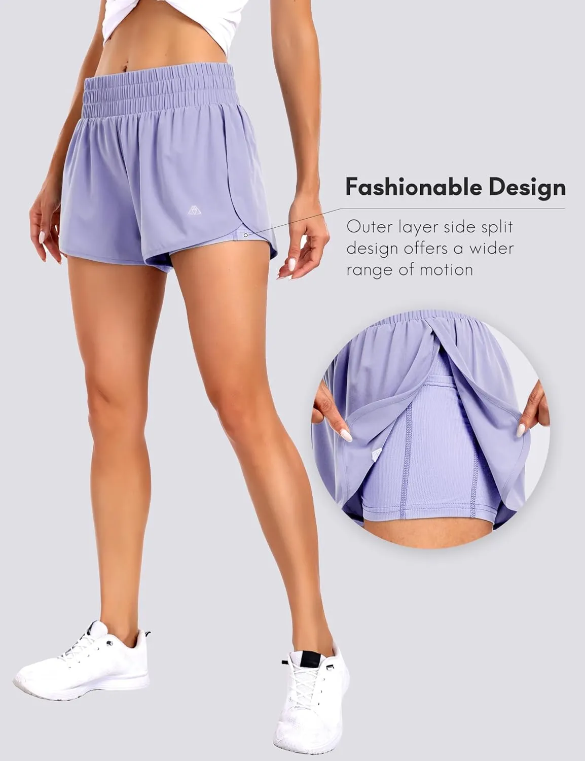 Haimont Women's Running Shorts 2 in 1 High Waisted Athletic Shorts with Drawstring Pockets 3" Compression Liner Shorts