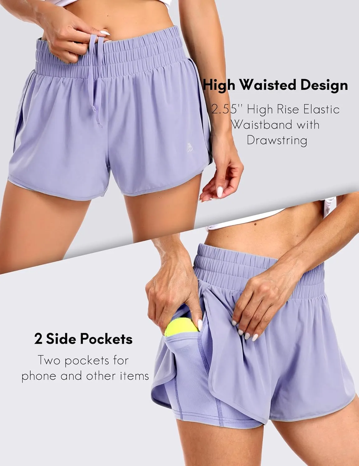 Haimont Women's Running Shorts 2 in 1 High Waisted Athletic Shorts with Drawstring Pockets 3" Compression Liner Shorts