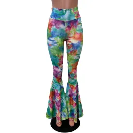 High Waist Bell Bottoms - Watercolor Rainbow