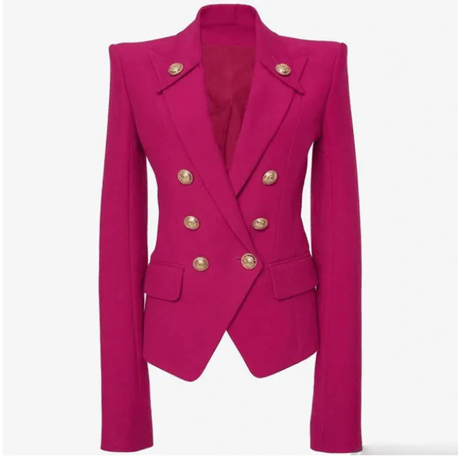 Hot Pink Double Breasted Gold Button Blazer