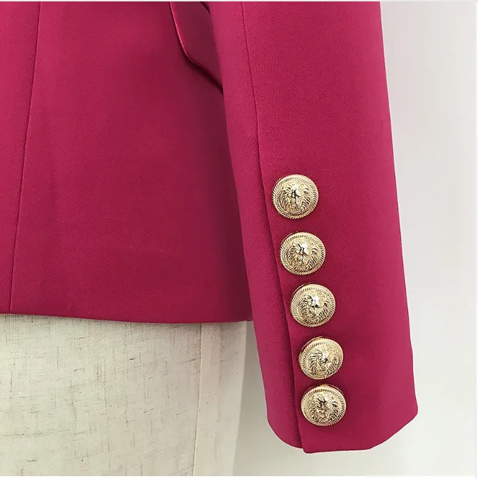 Hot Pink Double Breasted Gold Button Blazer