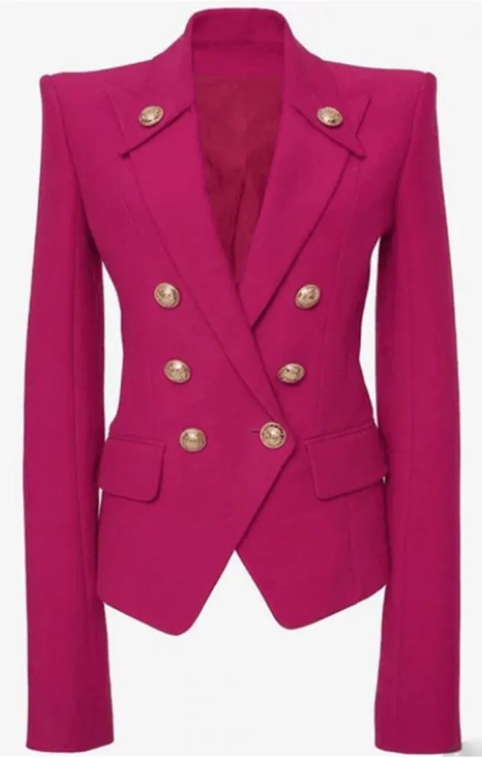 Hot Pink Double Breasted Gold Button Blazer