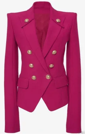 Hot Pink Double Breasted Gold Button Blazer