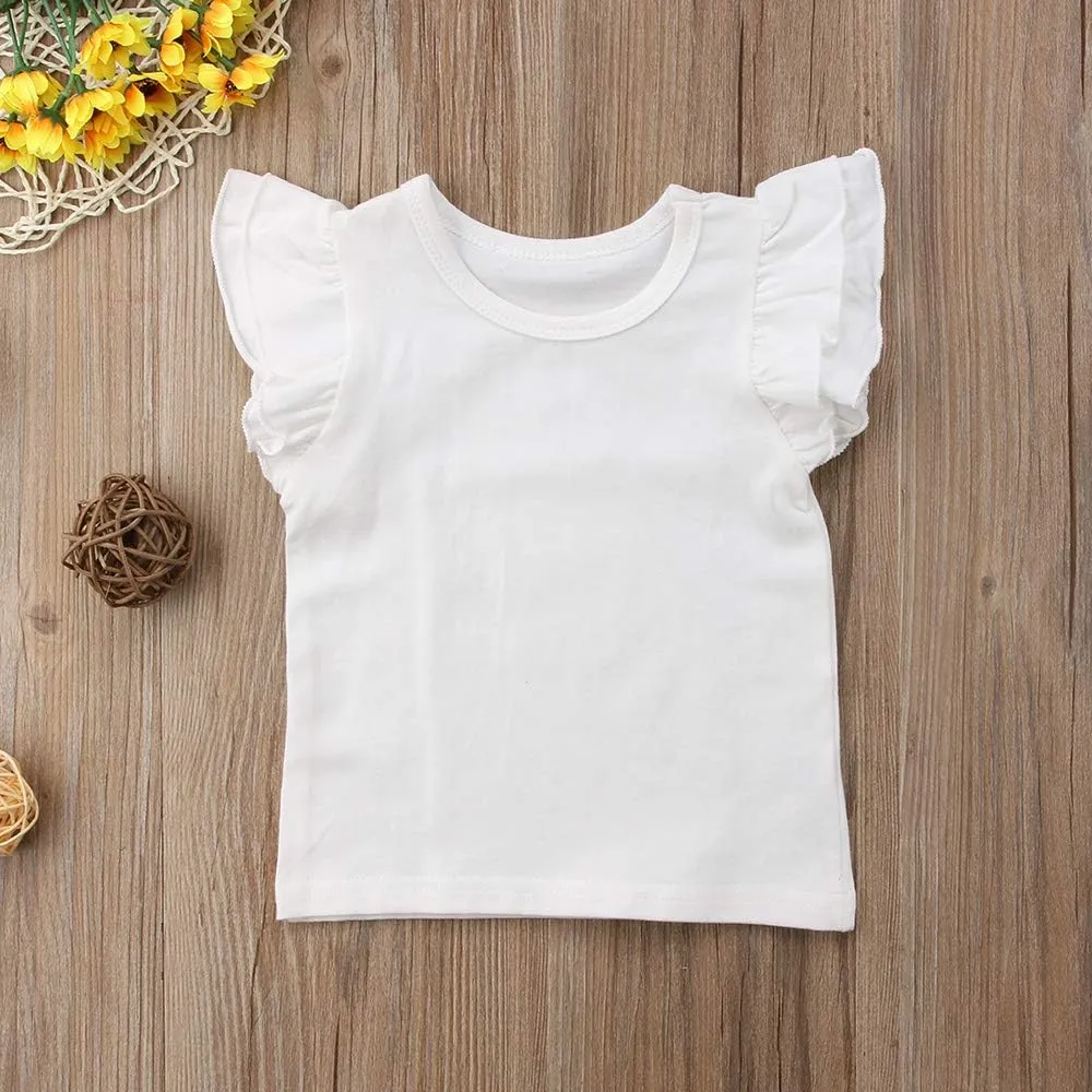 Infant Toddler Baby Girl Top Basic Plain Ruffle T-Shirt Blouse Casual Clothes