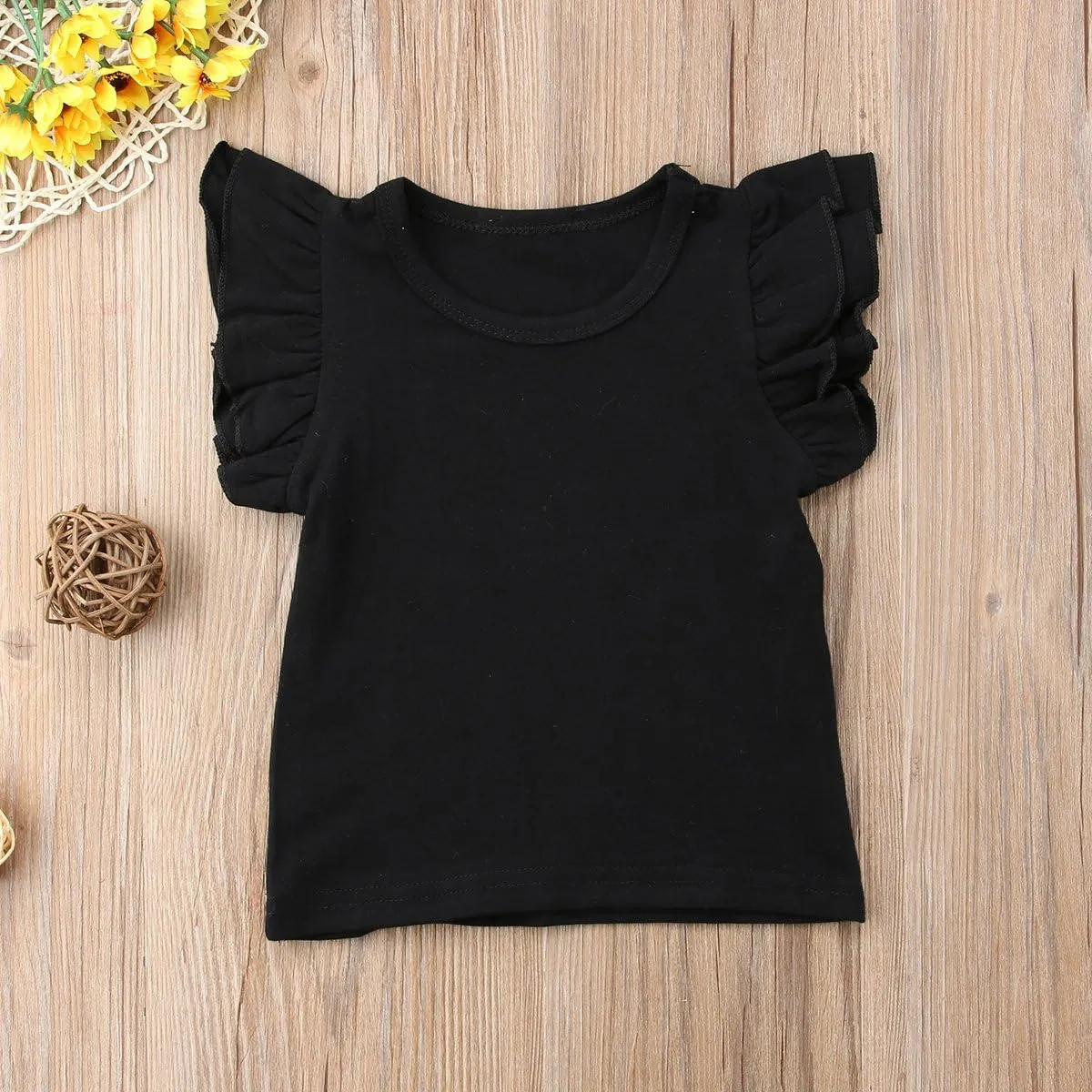 Infant Toddler Baby Girl Top Basic Plain Ruffle T-Shirt Blouse Casual Clothes