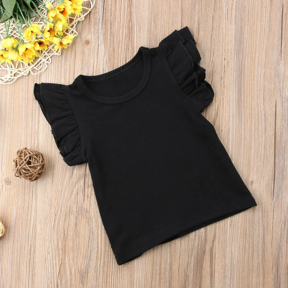 Infant Toddler Baby Girl Top Basic Plain Ruffle T-Shirt Blouse Casual Clothes
