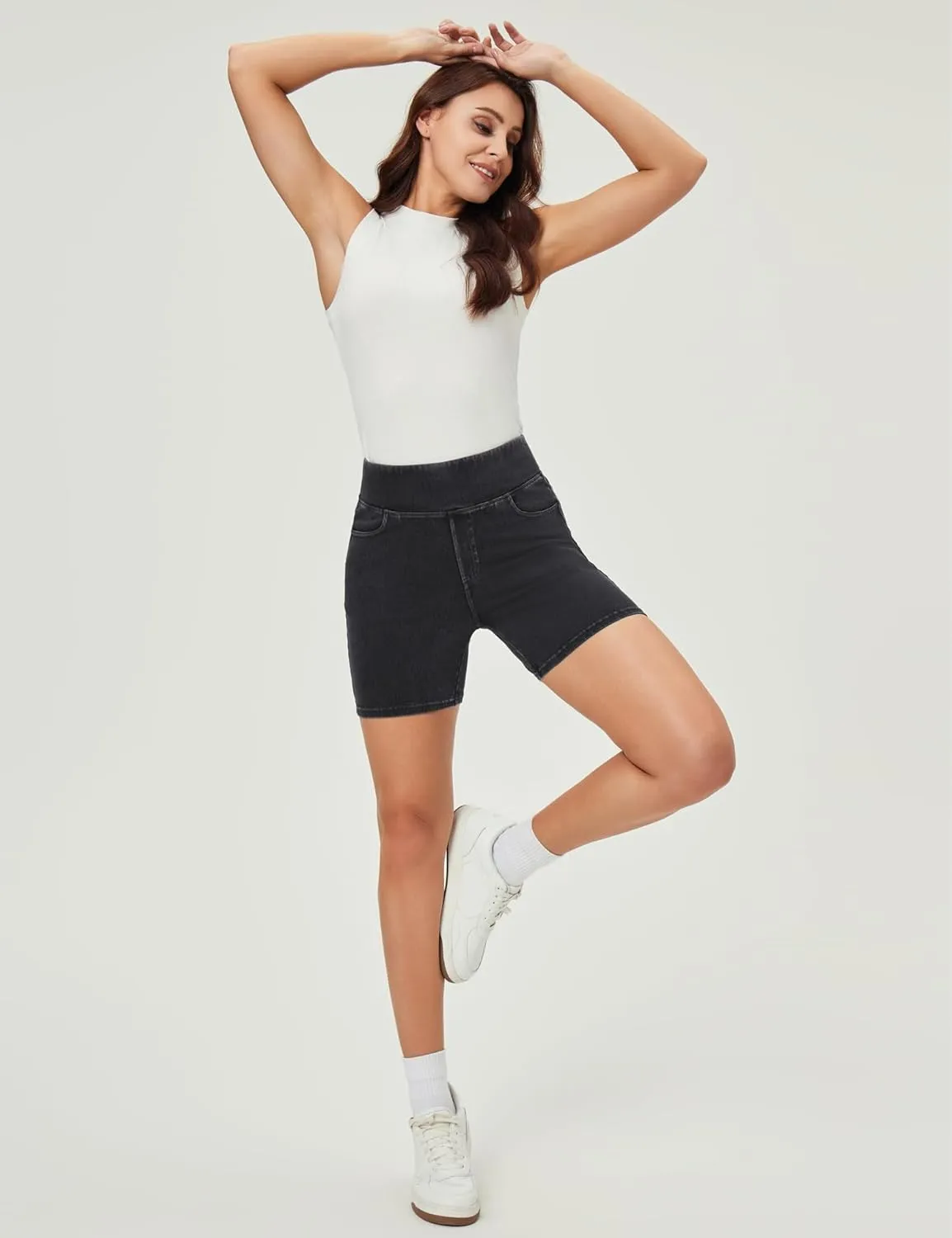 IUGA Stretchy Jean Shorts for Women High Waisted Pull On Jorts with Pockets Denim Shorts Women Summer Casual Shorts 2025