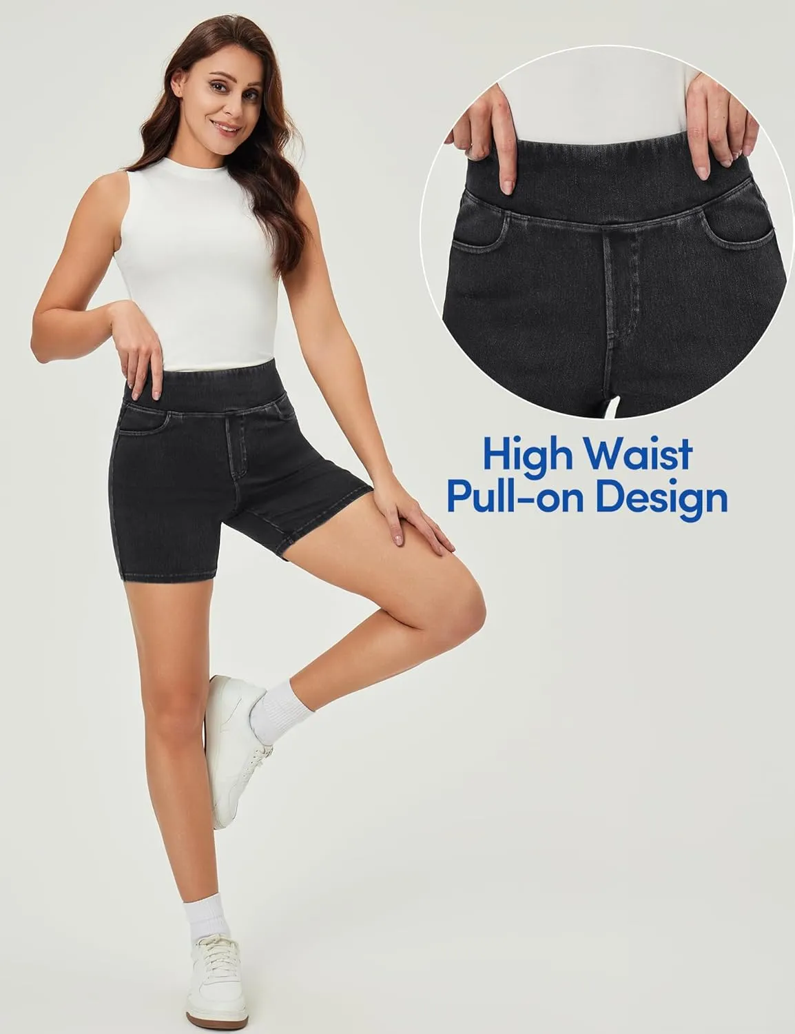 IUGA Stretchy Jean Shorts for Women High Waisted Pull On Jorts with Pockets Denim Shorts Women Summer Casual Shorts 2025