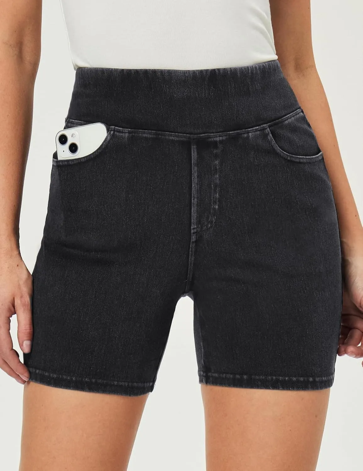 IUGA Stretchy Jean Shorts for Women High Waisted Pull On Jorts with Pockets Denim Shorts Women Summer Casual Shorts 2025