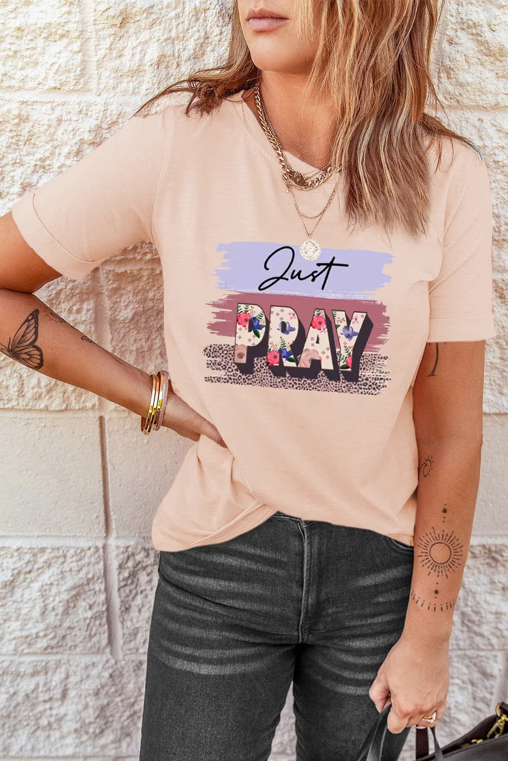 Just PRAY Color Block Short Sleeve Graphic Tee