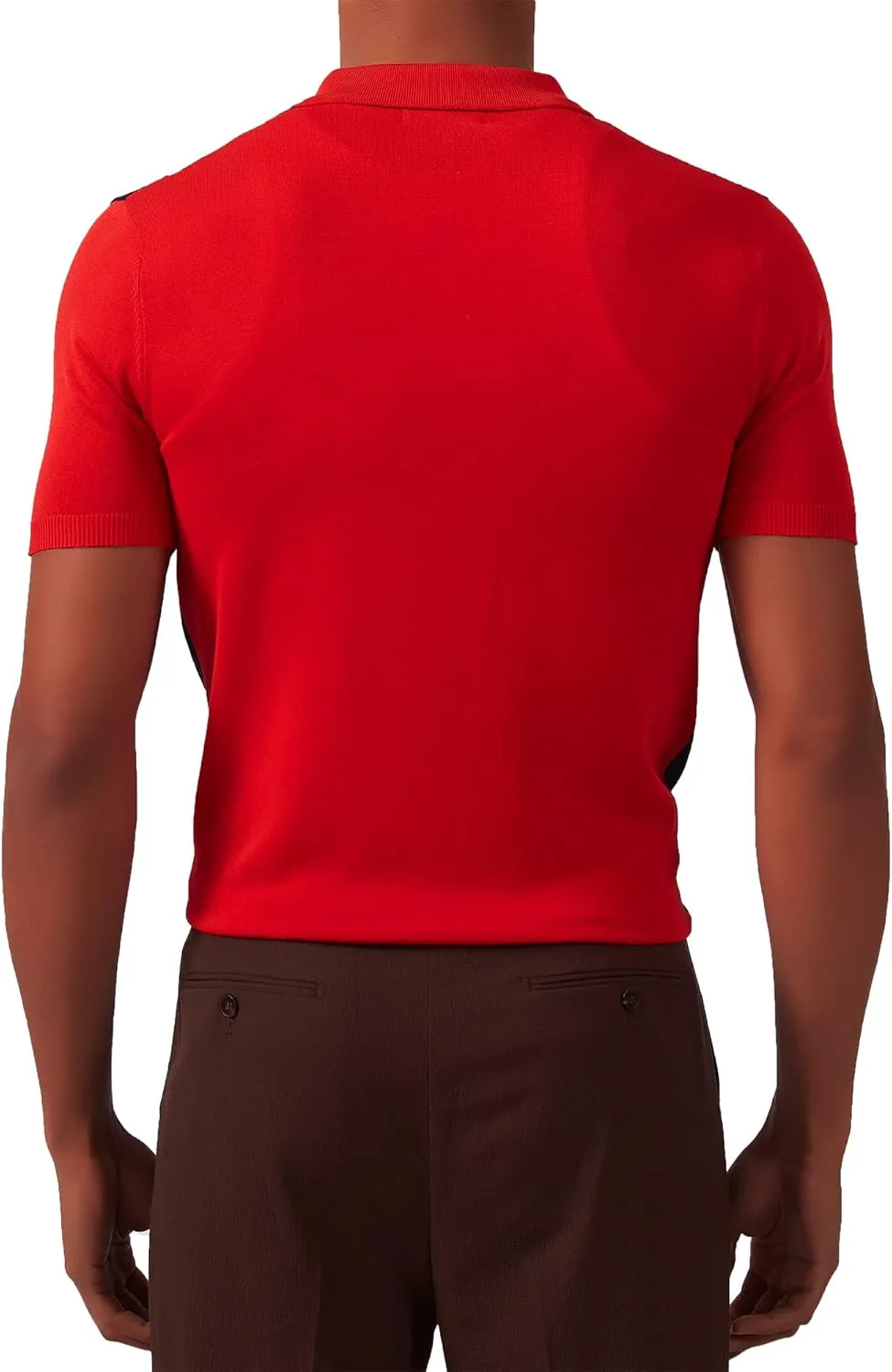 Kallspin Men's Vintage Knit Polo Shirt Short Sleeve Striped Button Down Knitting Golf Shirts