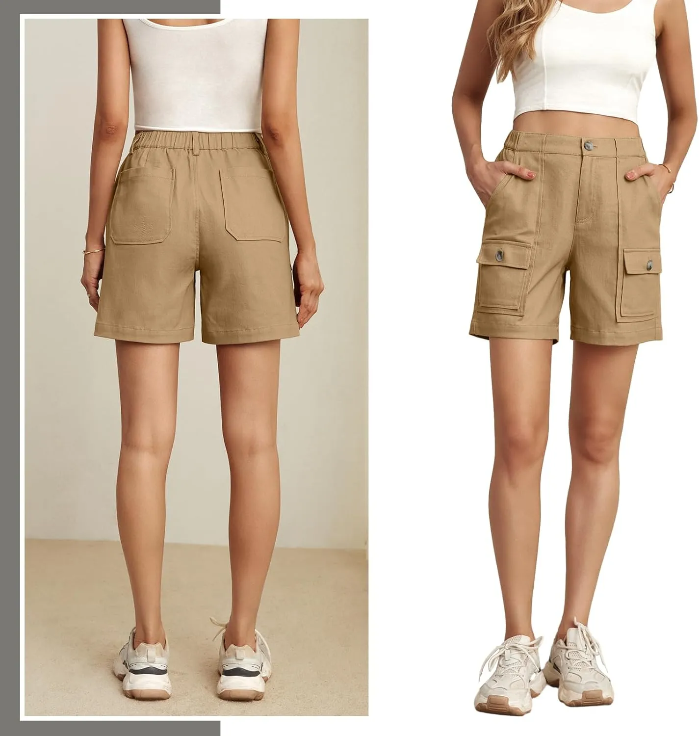 Lepunuo Cargo Shorts for Women Baggy Casual Elastic Waist Shorts Relaxed Fit Stretch Cargo Shorts with 6 Pockets
